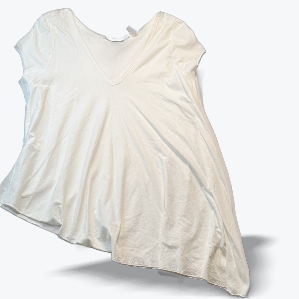 Corson Womens Top Anthropologie Asymmetric White Cotton Hem V Neck Tee Shirt 0